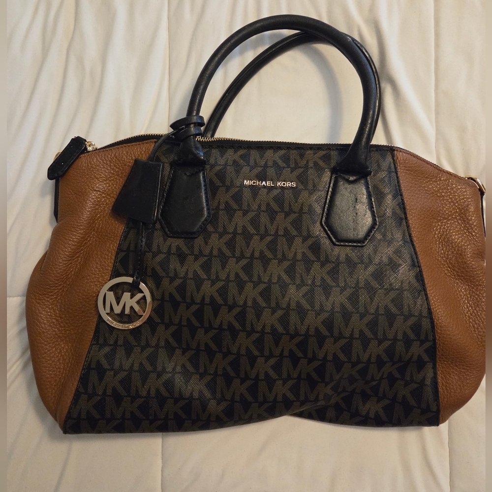 Michael Kors Brown and Black MK Signature Satchel